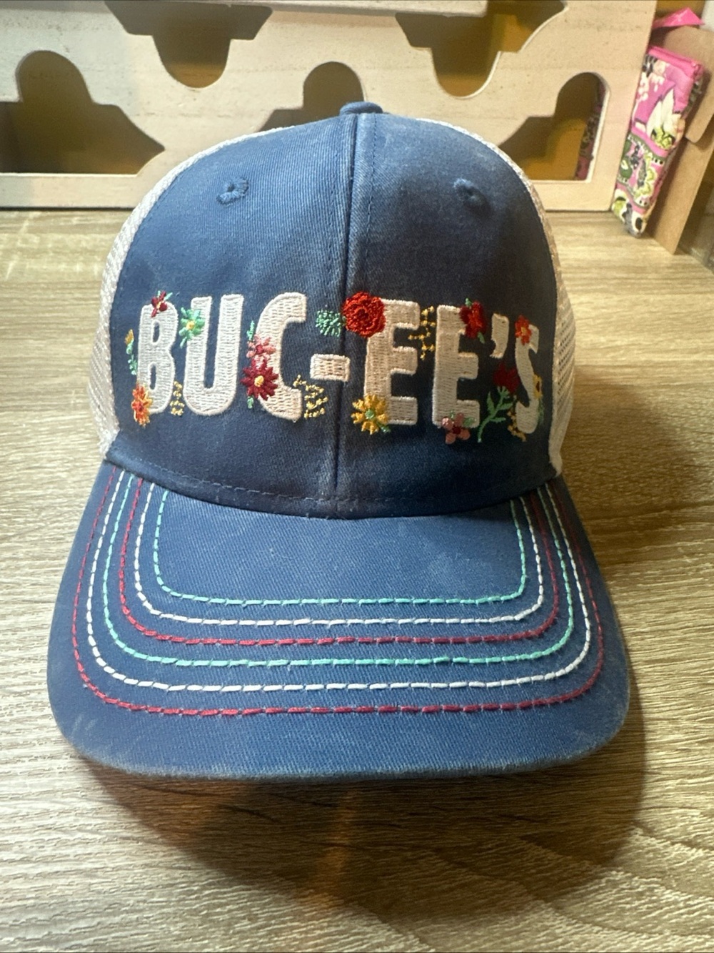 BUC-EE'S Navy Embroidered Floral Trucker Hat